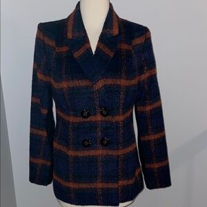 CAbi Navy and Rust Plaid Pea Coat